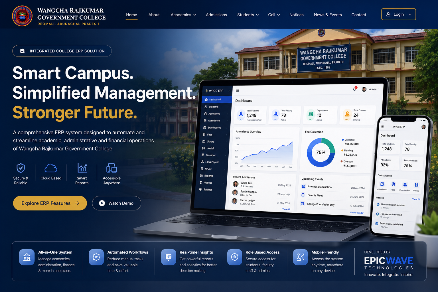 Wangcha Rajkumar Govt. College Website — Epicwave Technologies project